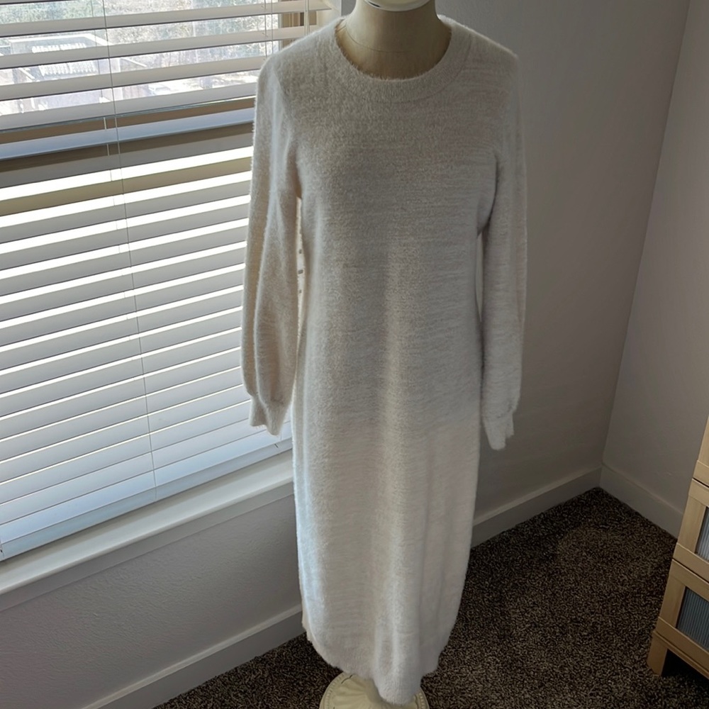 LOFT white sweater dress with gold stitching
